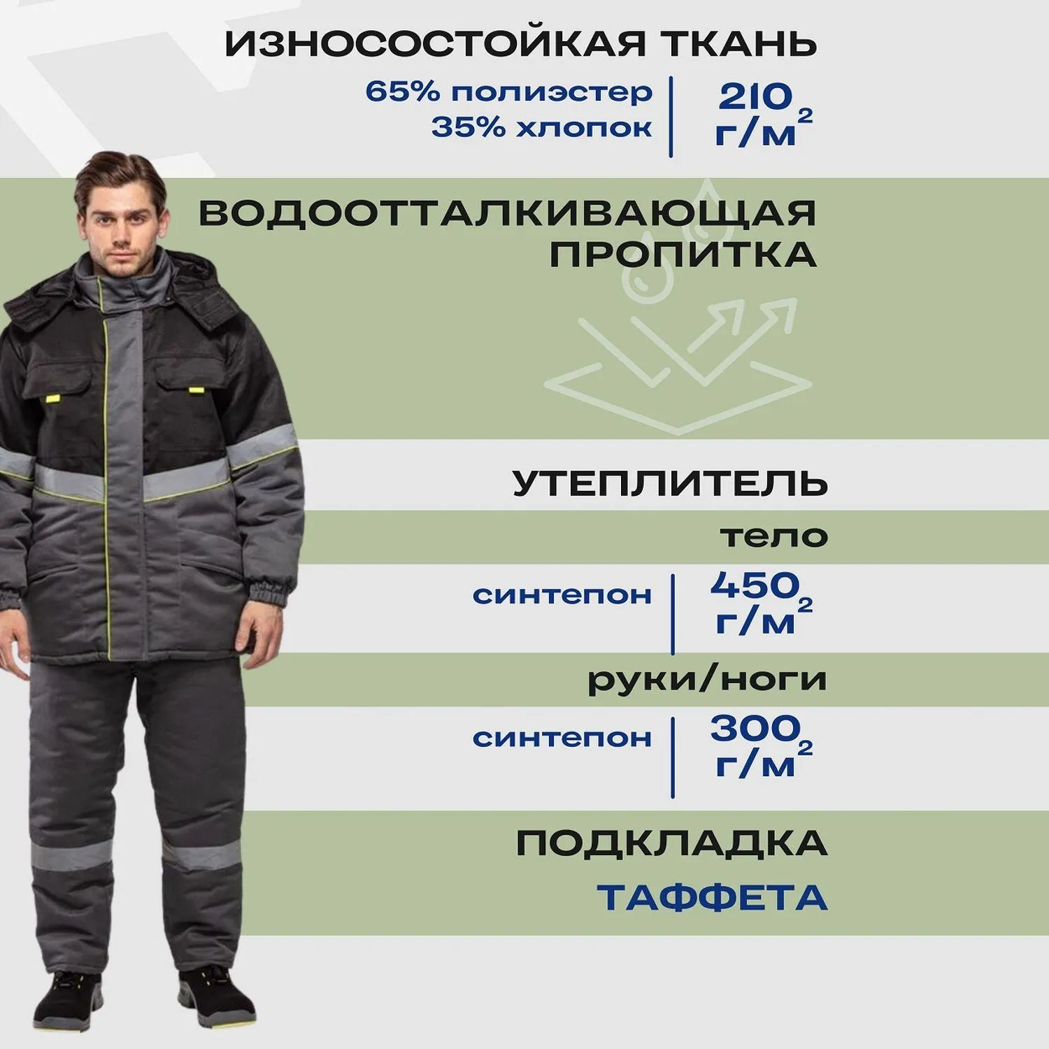 Костюм зим муж (куртка, пк) Ларга (з43) сер/чер 104-108/194-200 - фото 2