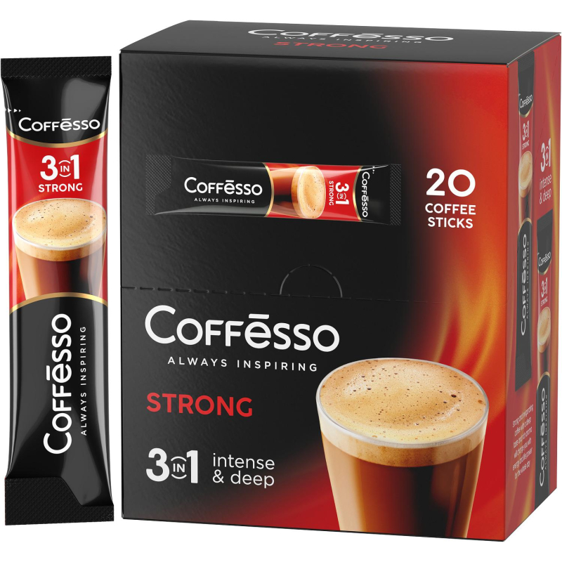 Кофе порционный растворимый Coffesso Strong 3в1 20 пакетиков по 15 г - фото 1
