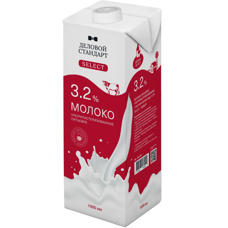 Молоко Деловой Стандарт Select ультрапастеризованное 3,2%, 1 л - фото 1