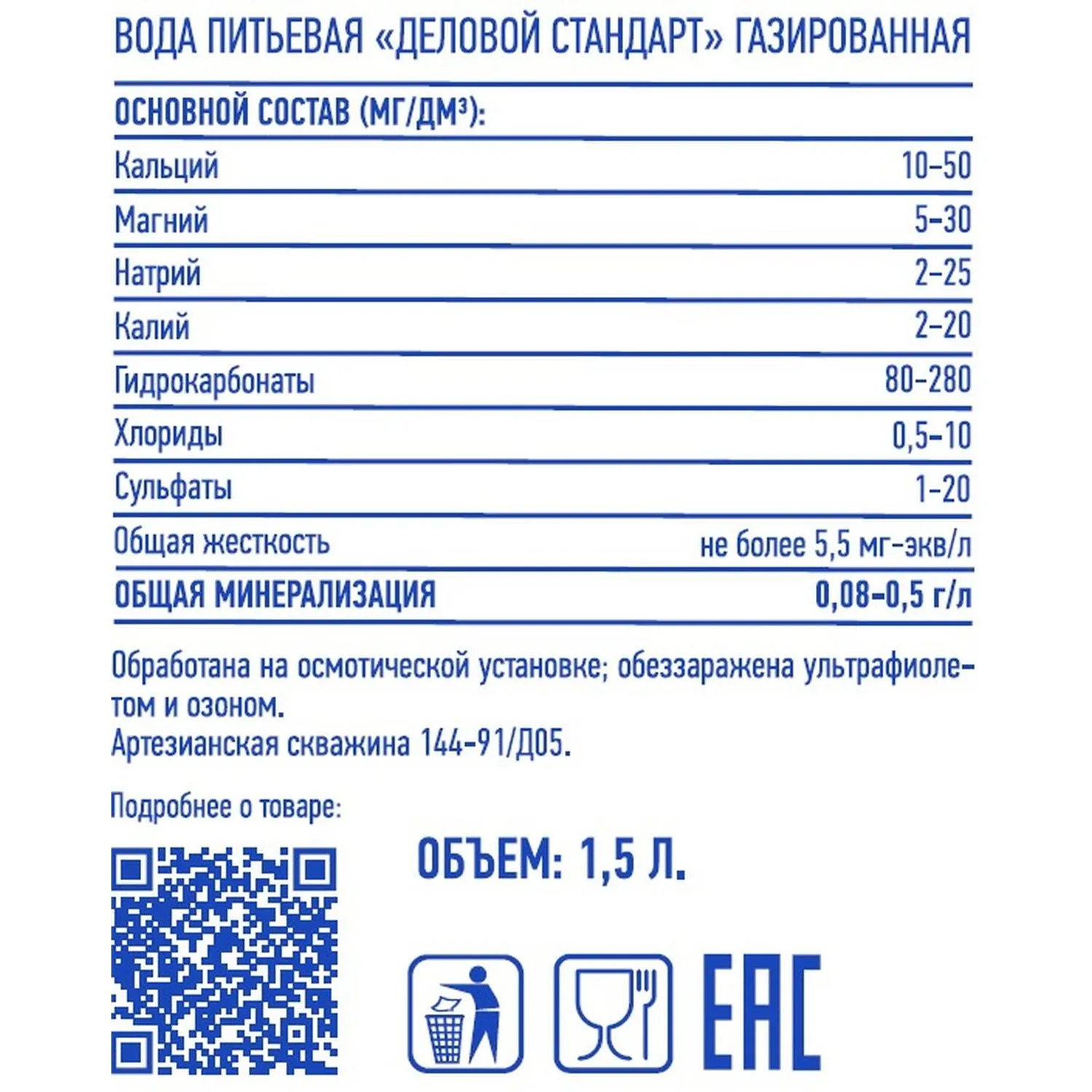 Вода питьевая Деловой Стандарт газ ПЭТ 1,5л - фото 3