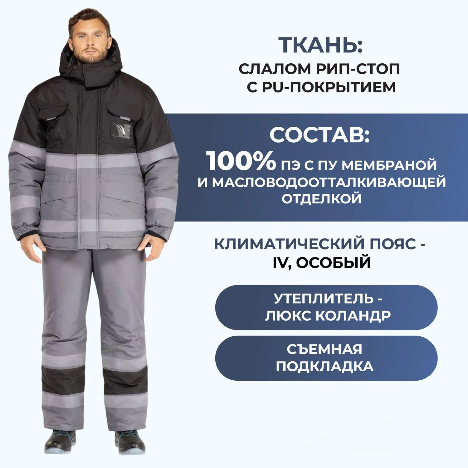 Костюм зим муж (куртка,пк) з50 СОП сер/чер 104-108/194-200 - фото 2