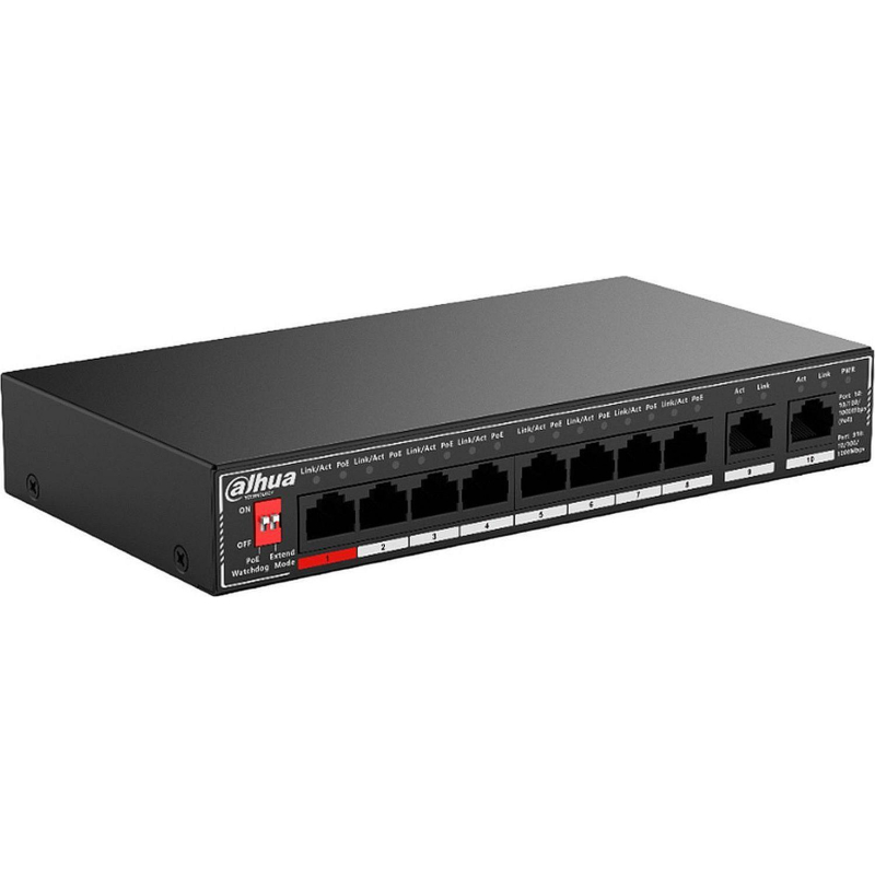 Коммутатор DAHUA DH-SG1010P 10-порт гб неуправл, RJ45,PoE,uplink - фото 1
