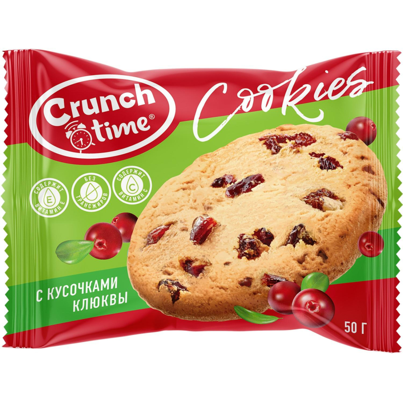 Печенье сдобное CRUNCH TIME Cookies с клюквой, 50г 14шт/уп - фото 1