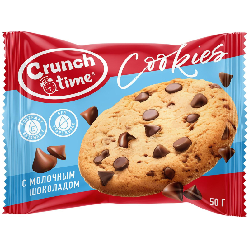 Печенье сдобное CRUNCH TIME Cookies с кусочками шоколада, 50г 14шт/уп - фото 1