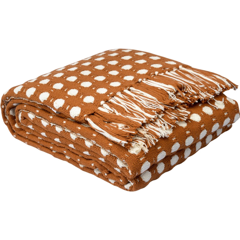 Покрывало из хлопка Polka dots карамельного цвета Essential, 230х250 см - фото 1