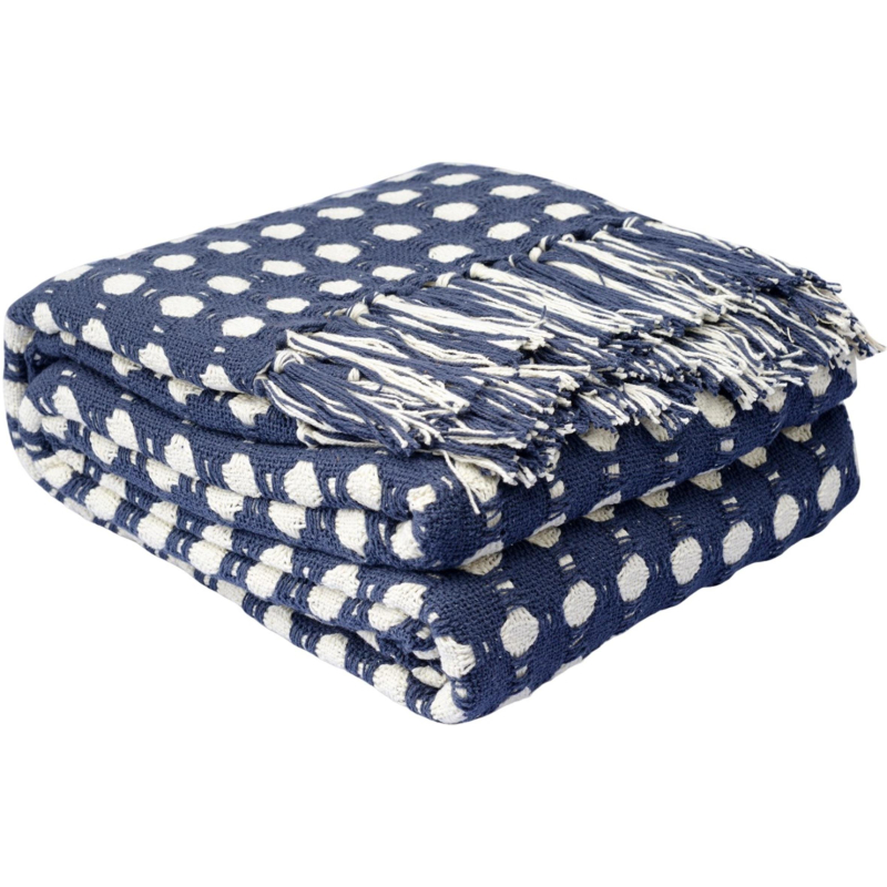 Покрывало из хлопка Polka dots темно-синего цвета Essential, 230х250 см - фото 1