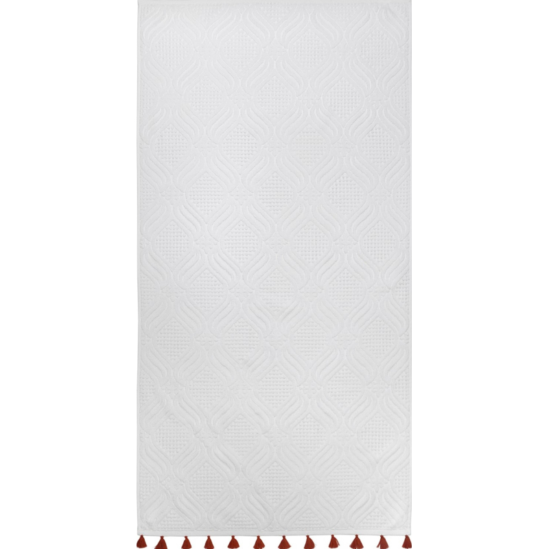 Полотенце банное белое, с кисточками цвета красной глины Essential, 70х140 - фото 2