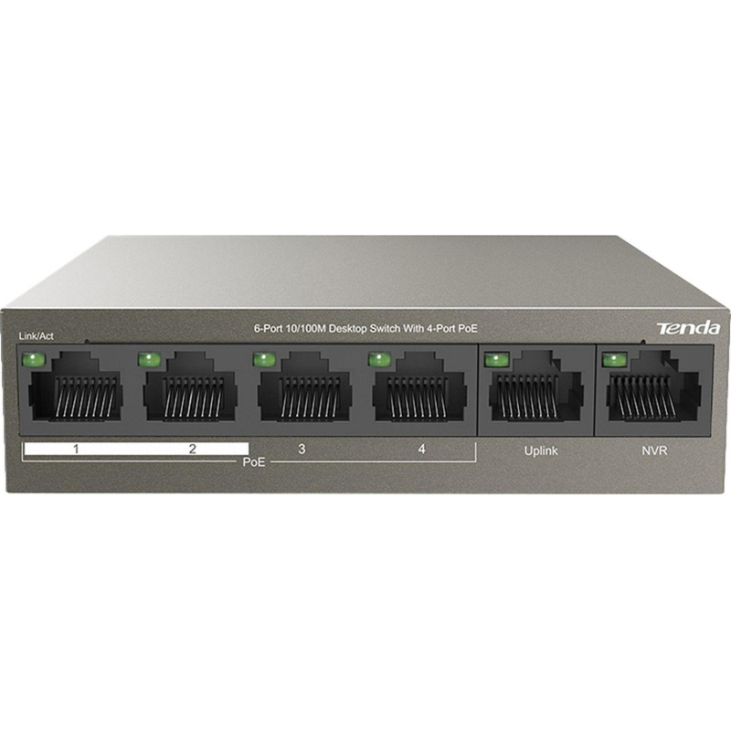 Коммутатор Tenda 4 порта  802.3at (PoE+) 6 портов 10 /100 М/с VLAN - фото 1