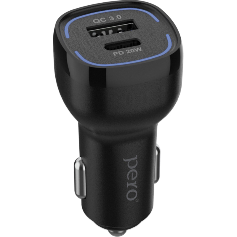 Зарядное устройство автомобильное PERO AC05 USB-A QC3.0/USB-C PD/38W/черное - фото 1