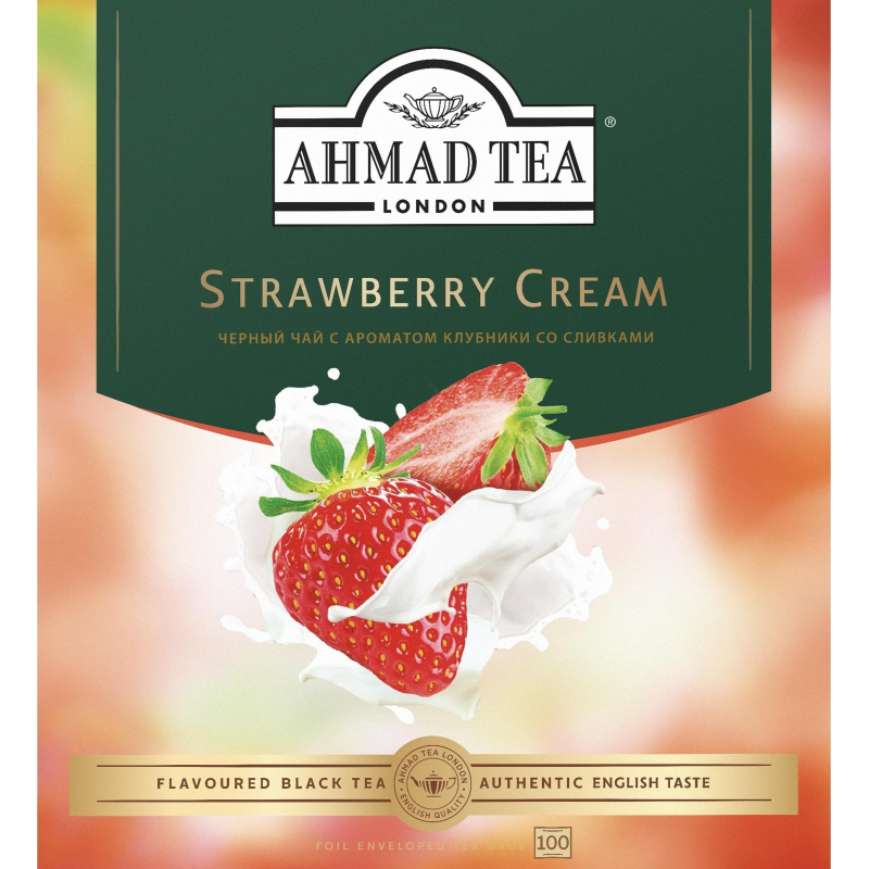 Чай Ahmad Tea Строуберри Крим, черный, пакетики в конвертах, 100x1,5г/уп - фото 1
