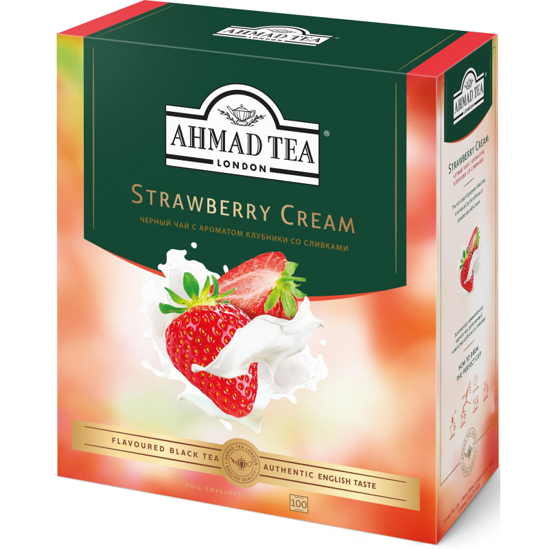 Чай Ahmad Tea Строуберри Крим, черный, пакетики в конвертах, 100x1,5г/уп - фото 3