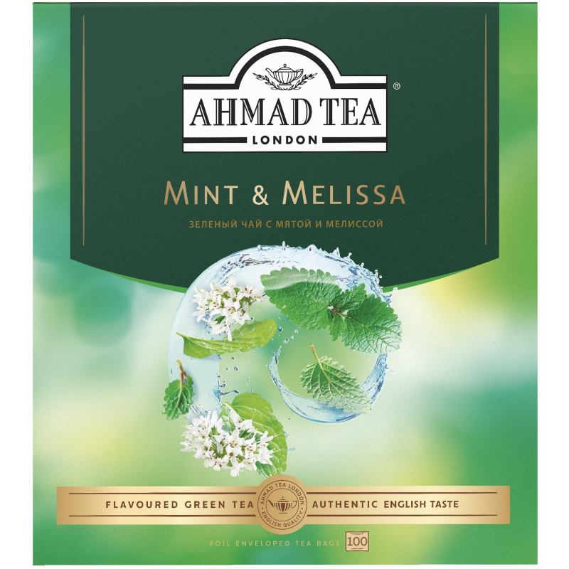 Чай Ahmad Tea Мята-Мелиса, зеленый, пакетики в конвертах, 100x1,8г/уп - фото 1