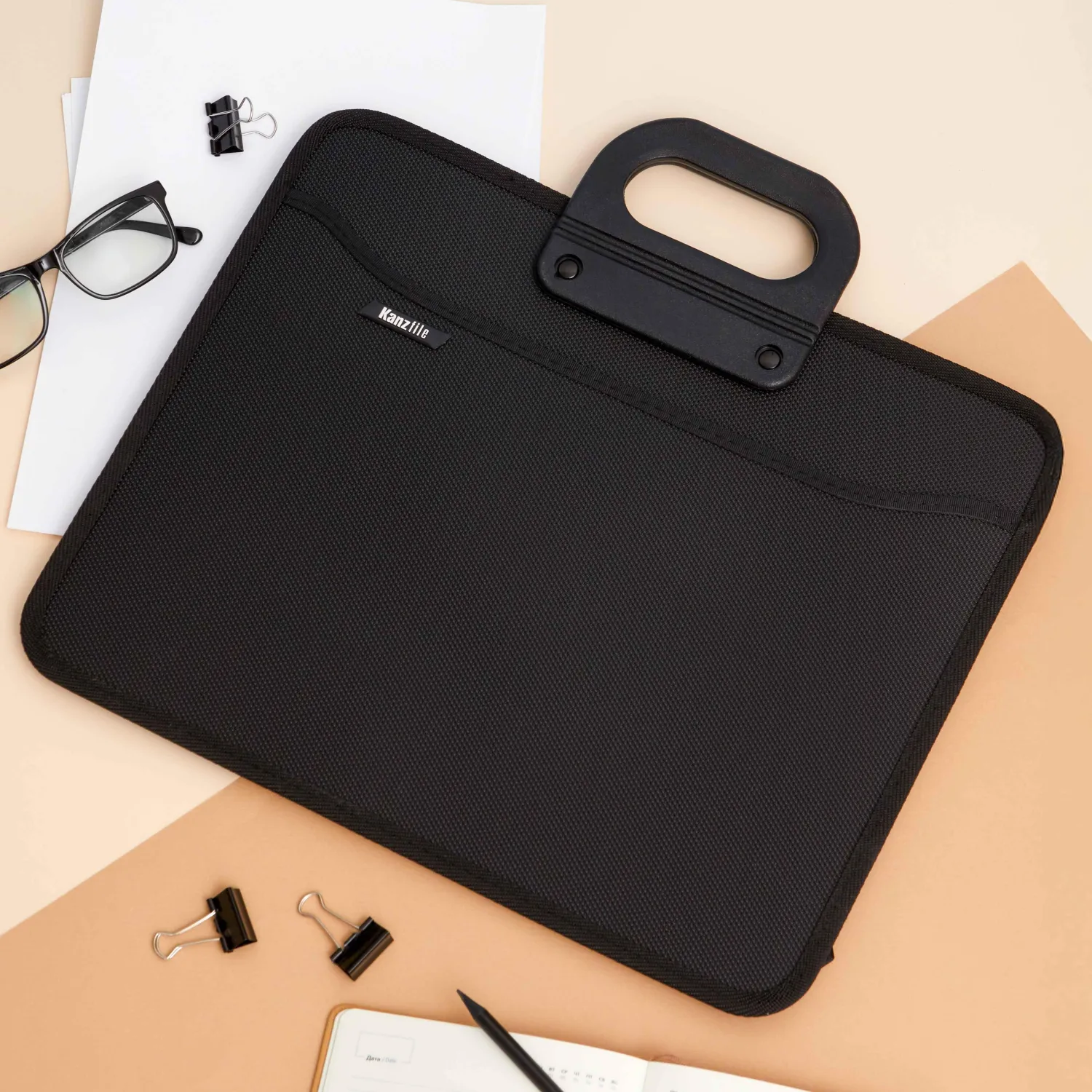 Папка-портфель пласт на 4 отд А4+ 390x320, усилен. ручка, черн - фото 8