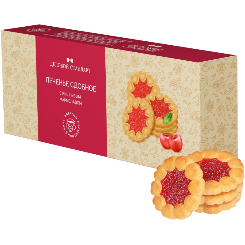 Печенье Деловой Стандарт сдобное Cookies with cherry marmalade, 100г - фото 1