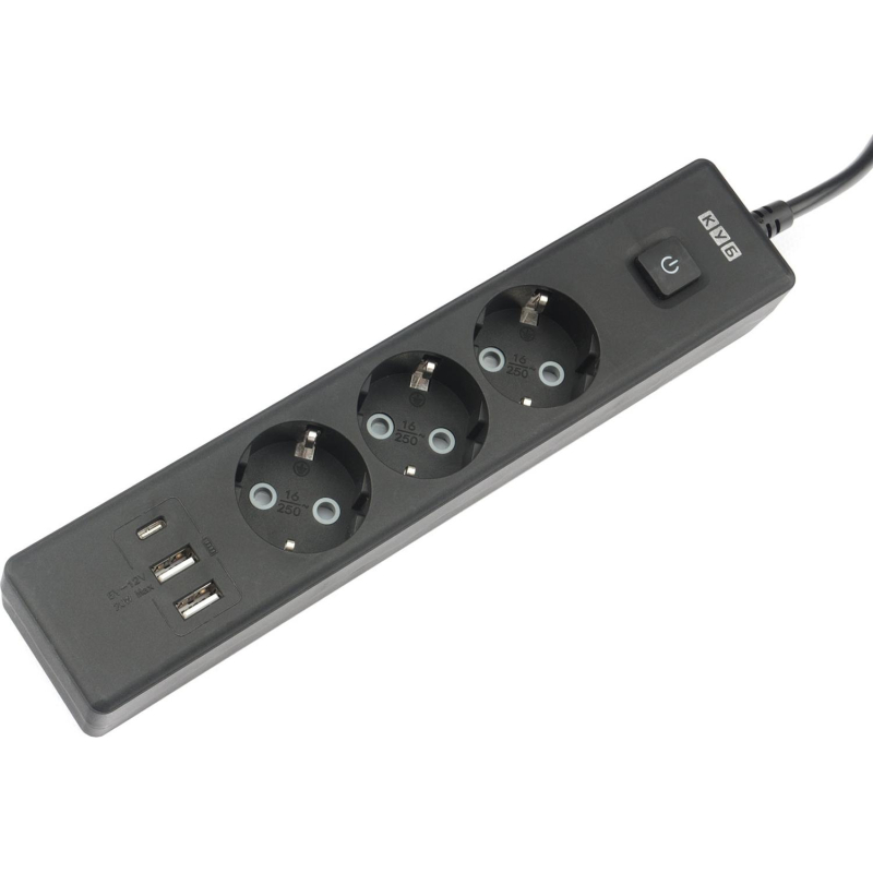 Удлинитель Power Cube, 3р/1.9м выкл.,3USB, 3.5кВт,16А,3x1,0 черн(PC-6B-2M) - фото 1