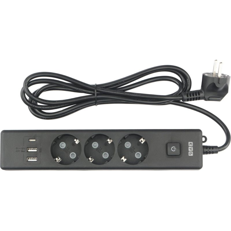 Удлинитель Power Cube, 3р/1.9м выкл.,3USB, 3.5кВт,16А,3x1,0 черн(PC-6B-2M) - фото 2