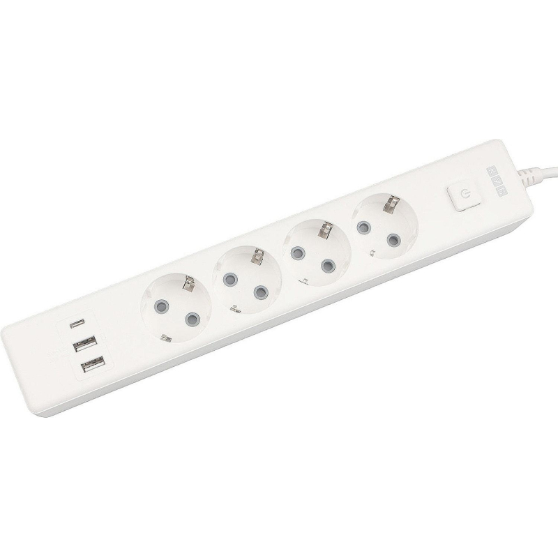 Удлинитель Power Cube, 4р/1.9м выкл.,3USB, 3.5кВт,16А,3x1,0 белый(PC-6-2M) - фото 1