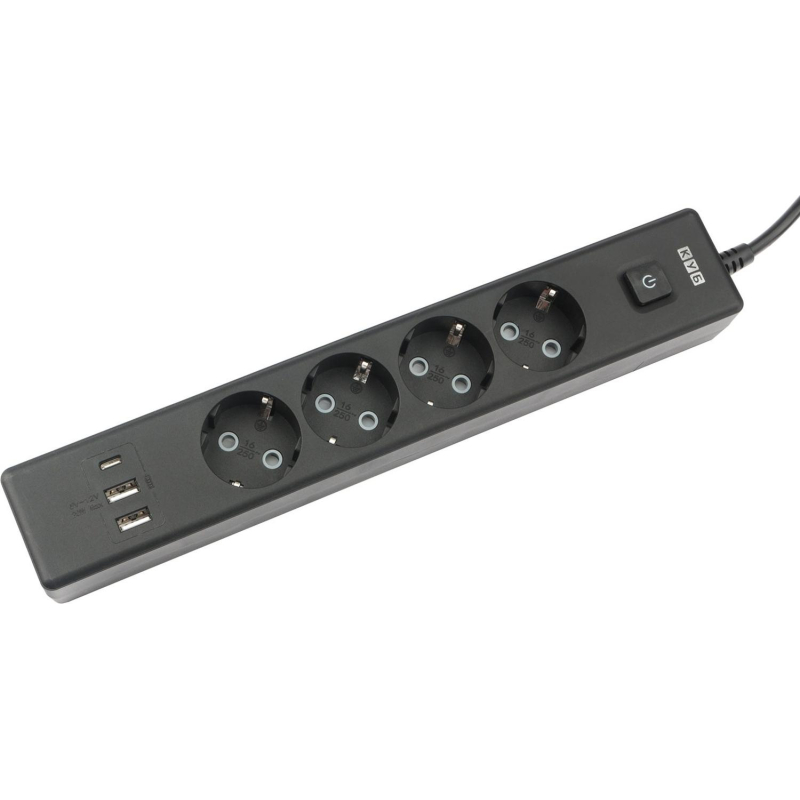 Удлинитель Power Cube, 4р/1.9м выкл.,3USB, 3.5кВт,16А,,3x1,0 черн(PC-7B-2M) - фото 1