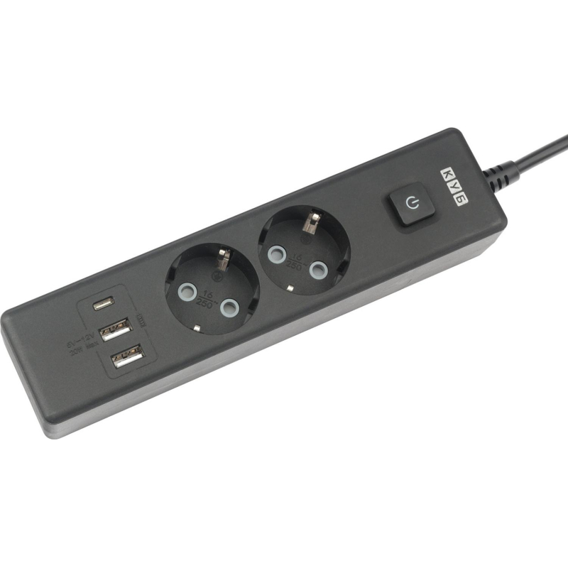 Удлинитель Power Cube, 2р/1.9 м выкл.,3USB, 3.5кВт,16А,3x1,0 черн(PC-5B-2M) - фото 1