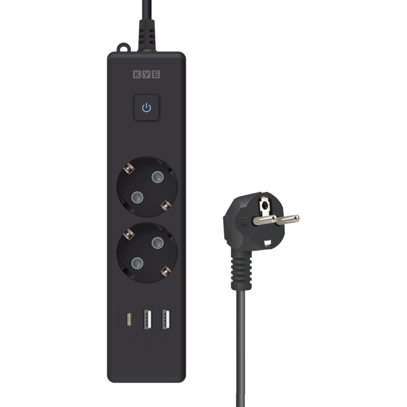 Удлинитель Power Cube, 2р/1.9 м выкл.,3USB, 3.5кВт,16А,3x1,0 черн(PC-5B-2M) - фото 5