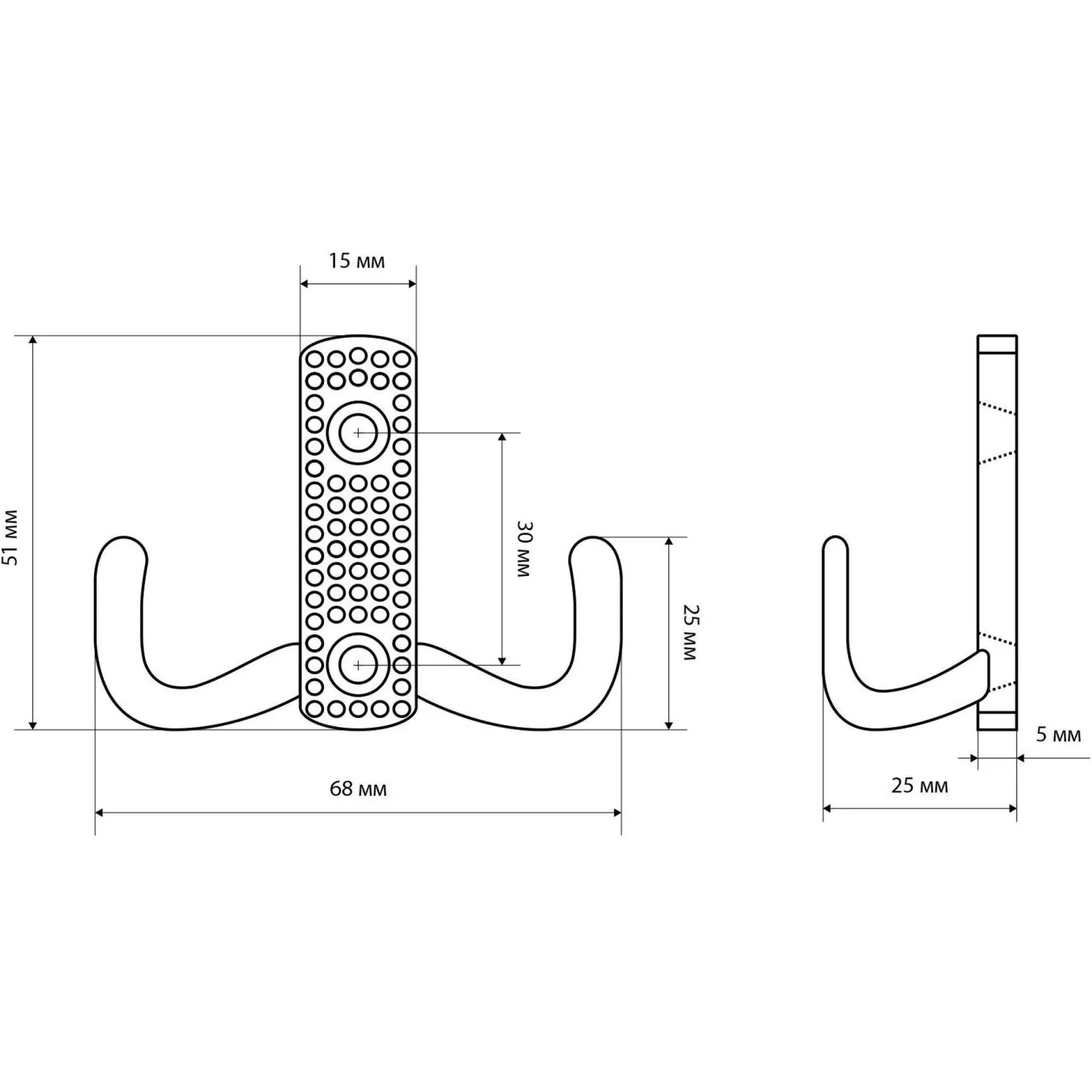 Вешалка настенная УЗК Крючок двухрожковый StahlBuro 011 B CP (16125), хром - фото 2