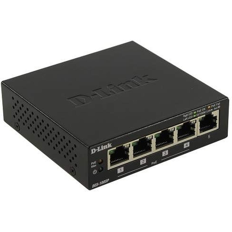 Коммутатор D-Link DES-1005P/B1A 10/100Base-TX функция энергосбер. 4xPoE - фото 1