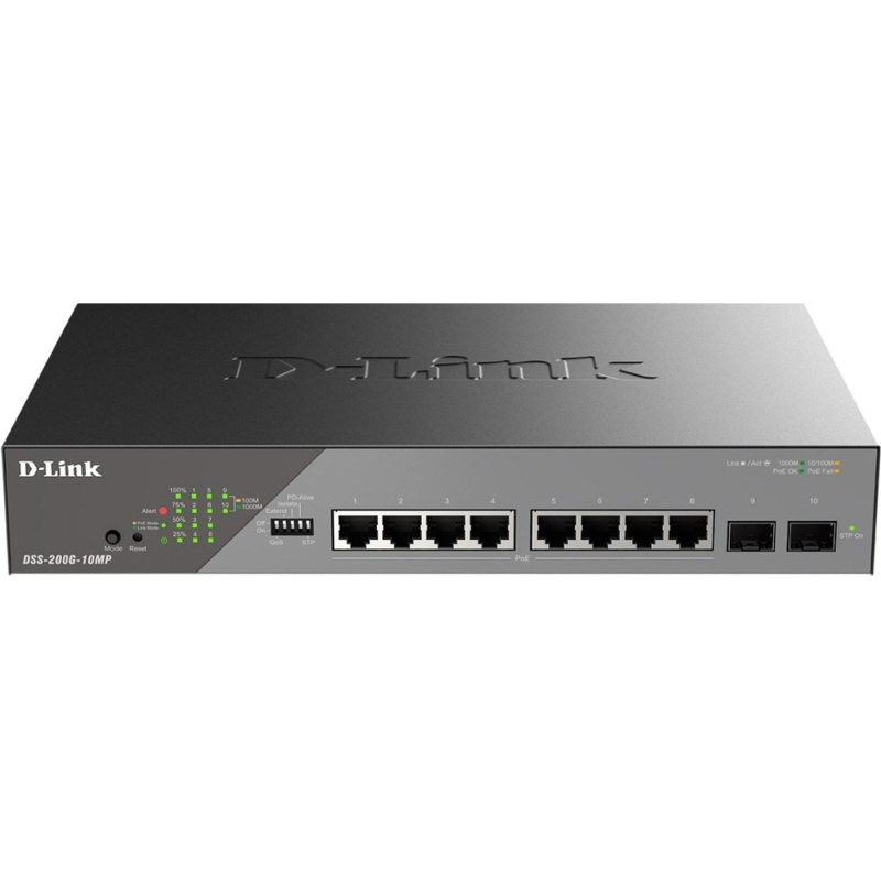 Коммутатор D-Link DSS-200G-10MP/A1A, L2 8x1000Base-T PoE и 2xSFP - фото 1