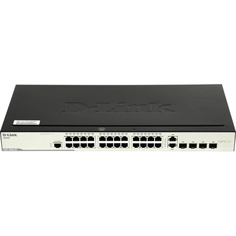 Коммутатор D-Link DES-3200-28/C1A, L2 24x10/100Base-TX, 2xSFP, 2 комбо - фото 1