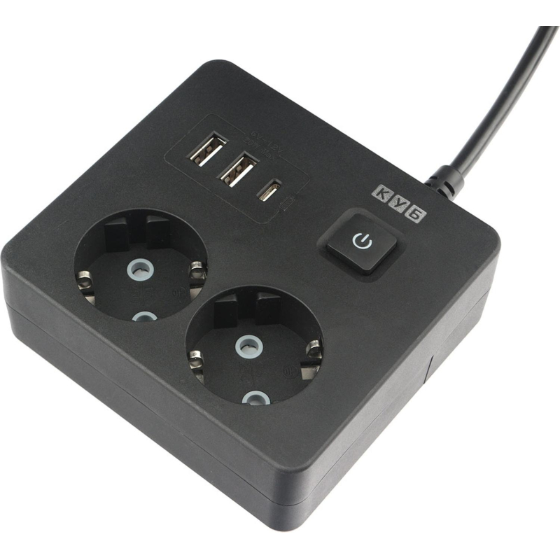 Удлинитель Power Cube, 2р,3USB, 3500 Вт, 16А,1.9 м, 3x1,0 черн.(PC-1B-2M) - фото 1