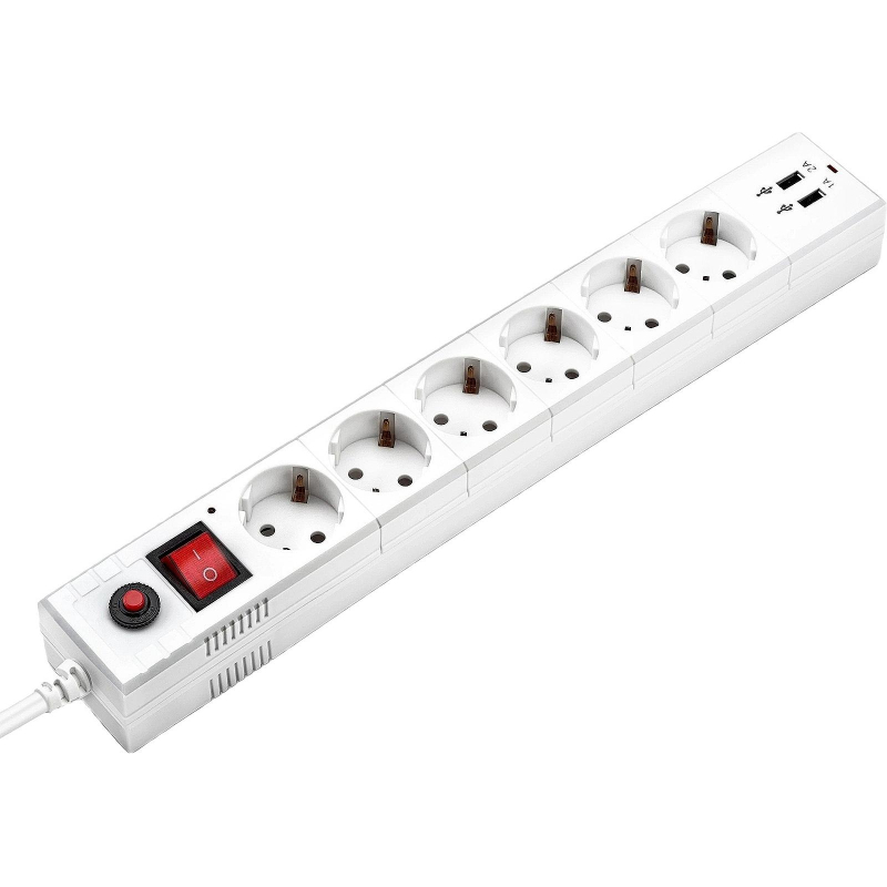 Сетевой фильтр Buro BU-SP1.8_USB_2A-W 1.8м (6 розеток) белый (коробка) - фото 1