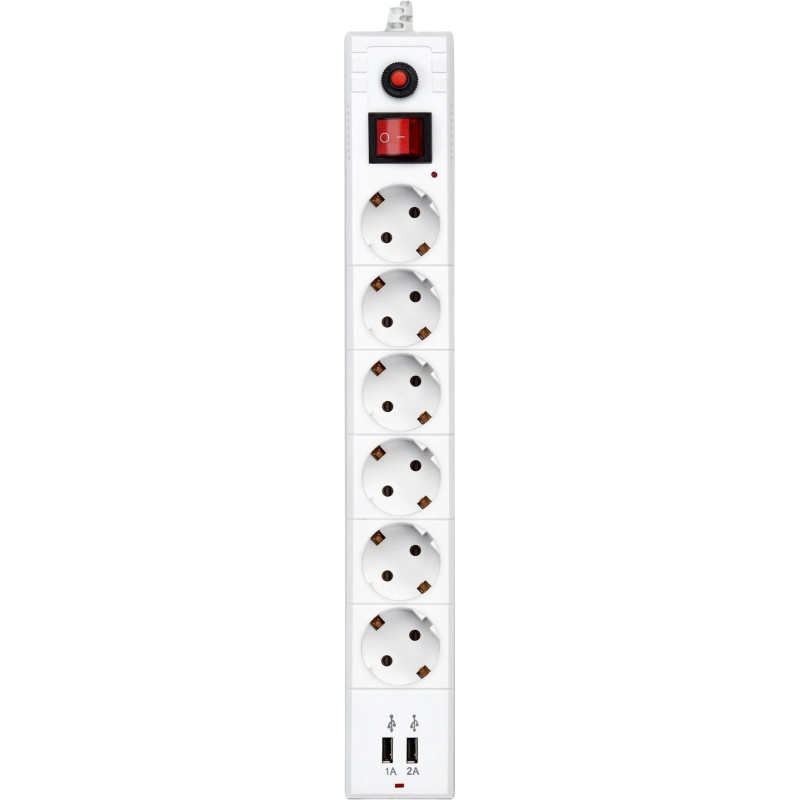 Сетевой фильтр Buro BU-SP1.8_USB_2A-W 1.8м (6 розеток) белый (коробка) - фото 2