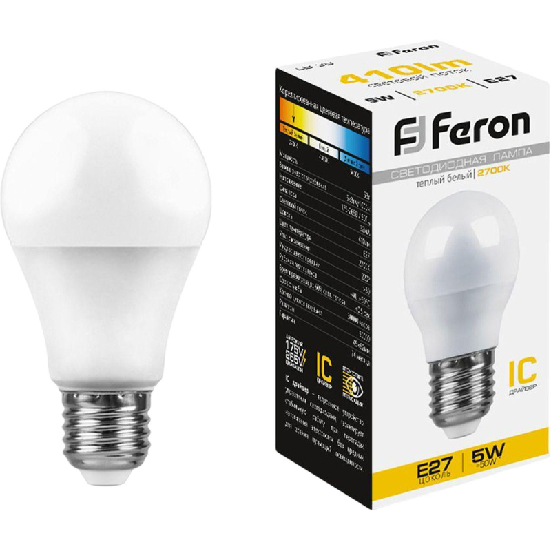 Лампа светодиодная Feron LB-38 Шарик E27 5W 175-265V 2700K(25404) - фото 1