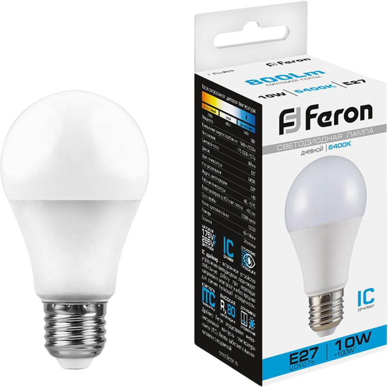 Лампа светодиодная Feron LB-92 Шар E27 10W 175-265V 6400K(25459) - фото 1