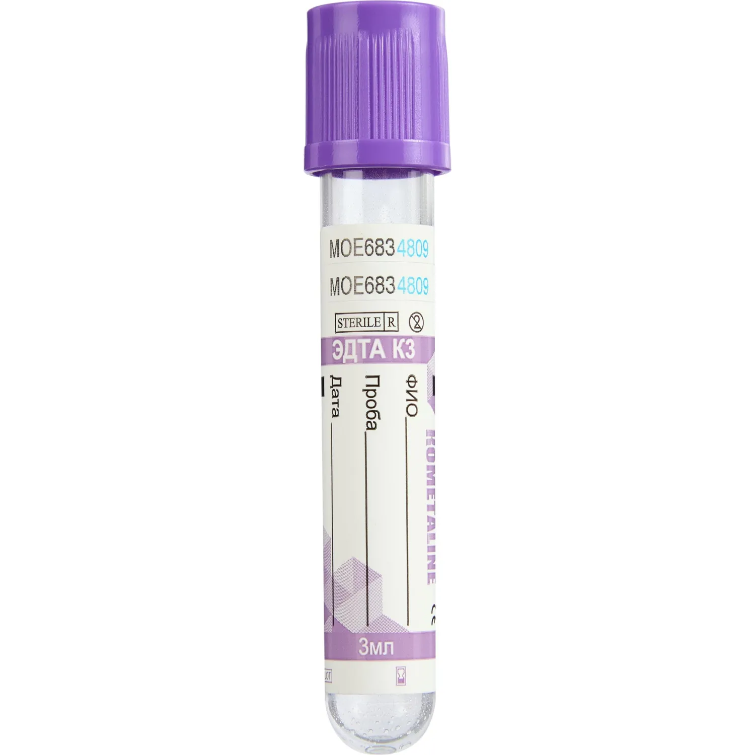 Вакуумные пробирки с ЭДТА-К3 3 мл, 13х75 мм, KOMETALINE 100шт/уп - фото 1