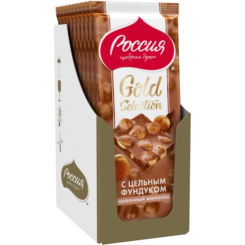 Шоколад молочный Россия-щедрая душа Gold Selection с фундуком, 85г - фото 4