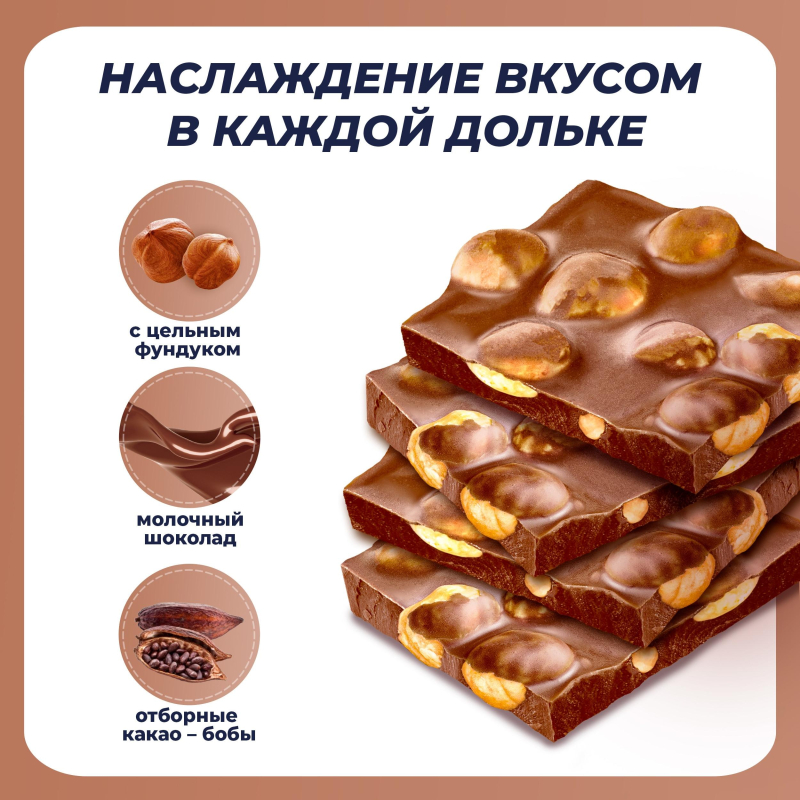 Шоколад молочный Россия-щедрая душа Gold Selection с фундуком, 85г - фото 7