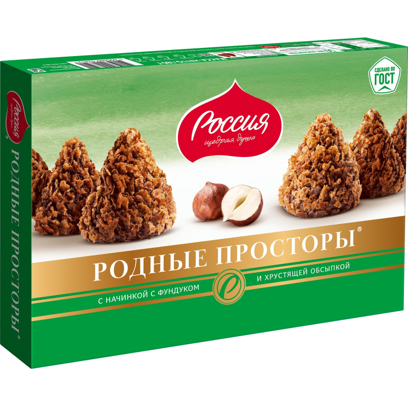 Конфеты Родные Просторы шоколадные фундук и вафельная крошка с какао, 180г - фото 2