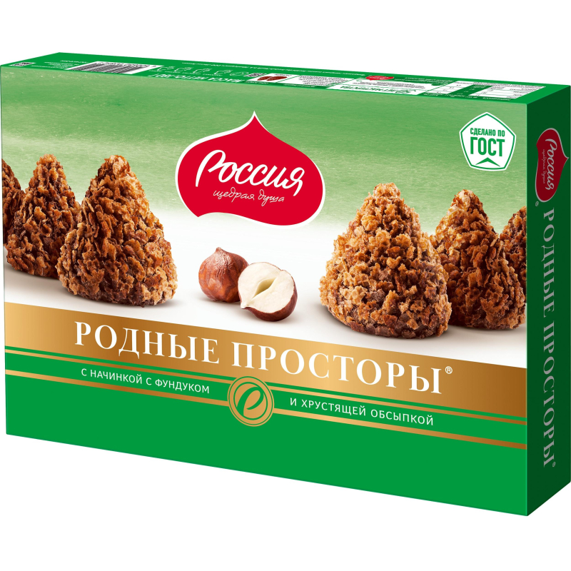 Конфеты Родные Просторы шоколадные фундук и вафельная крошка с какао, 180г - фото 3