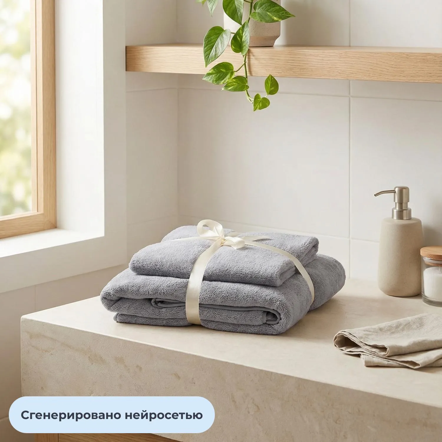 Набор полотенец махровых Luscan 300г/м2, 35x75/70x140 см серый - фото 10
