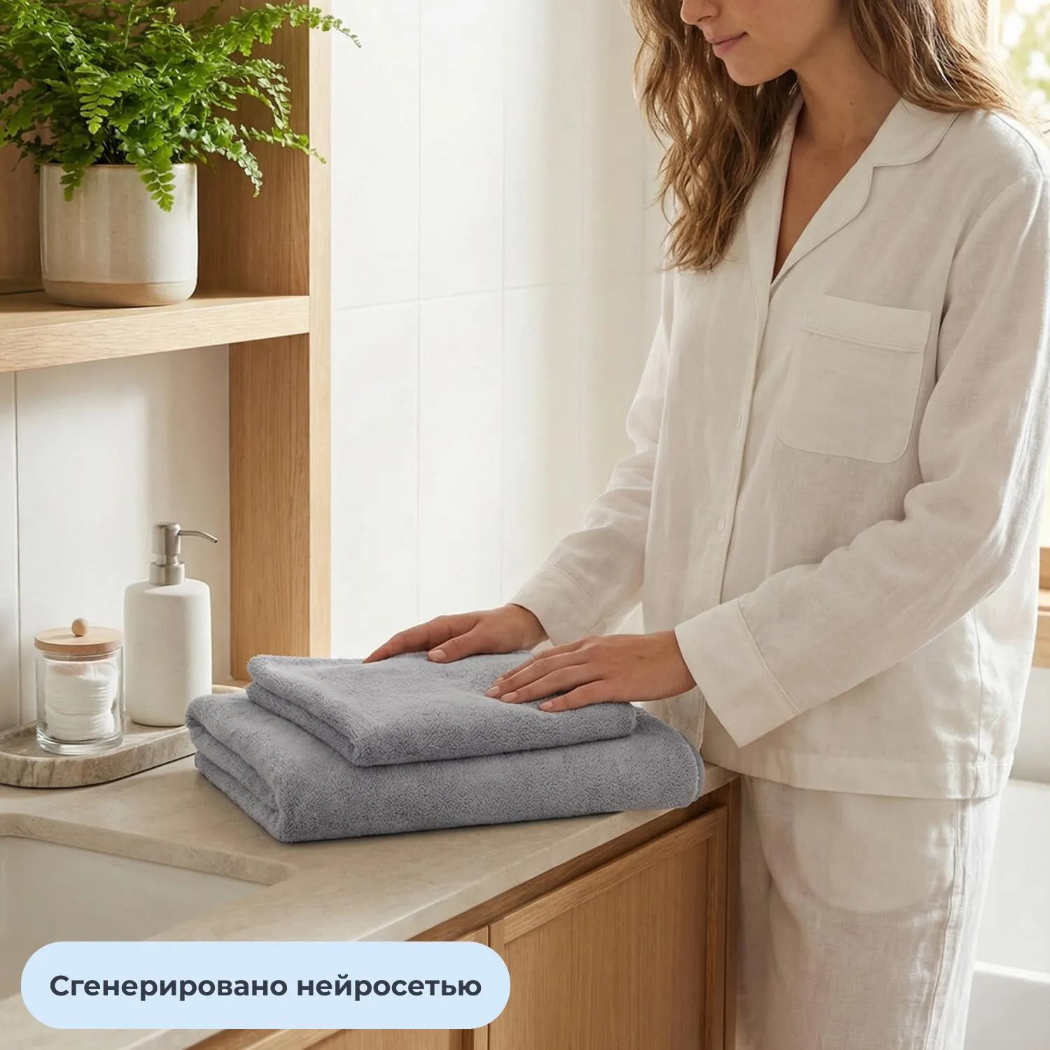 Набор полотенец махровых Luscan 300г/м2, 35x75/70x140 см серый - фото 11
