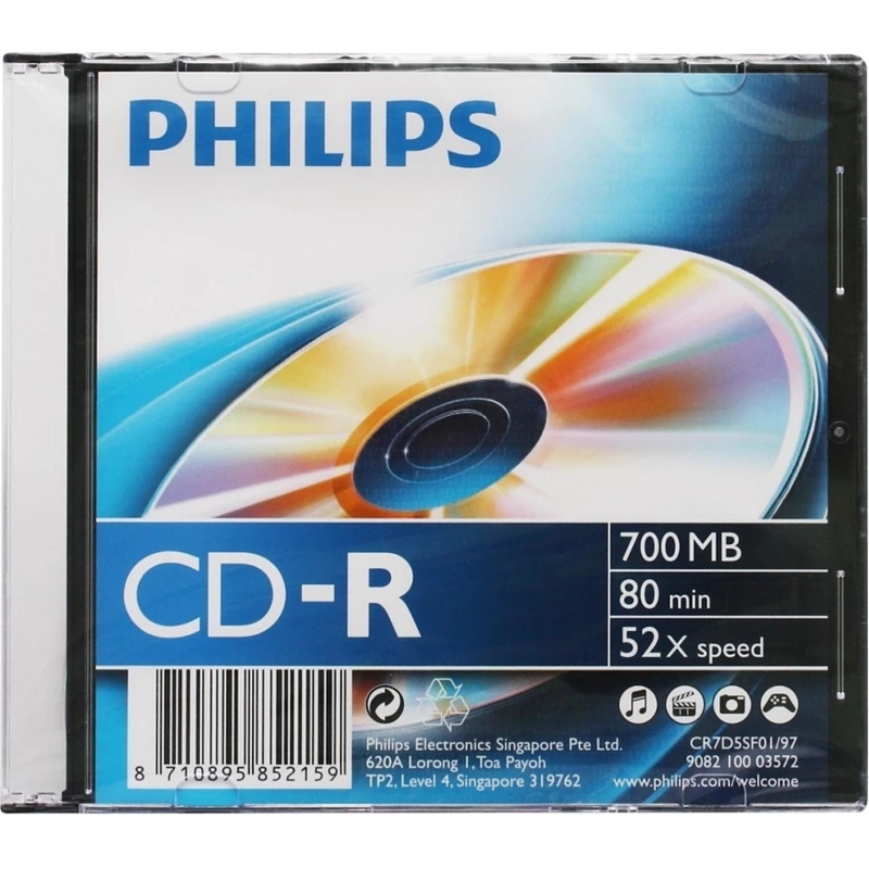 Носители информации CD-R Philips (CR7D5SF01/97)700 Mb, 52х, Slim Case 1шт - фото 1