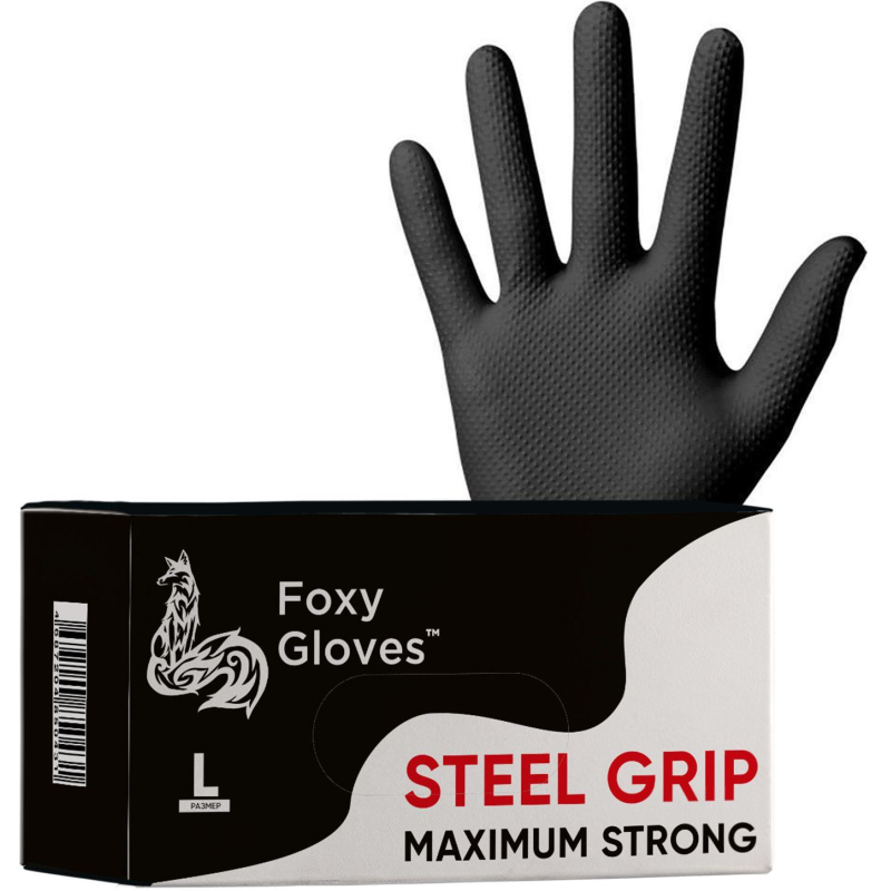 Перчатки одноразовые нитрил Steel Grip цв.черный (50 пар/уп)р.L,ПС - фото 1