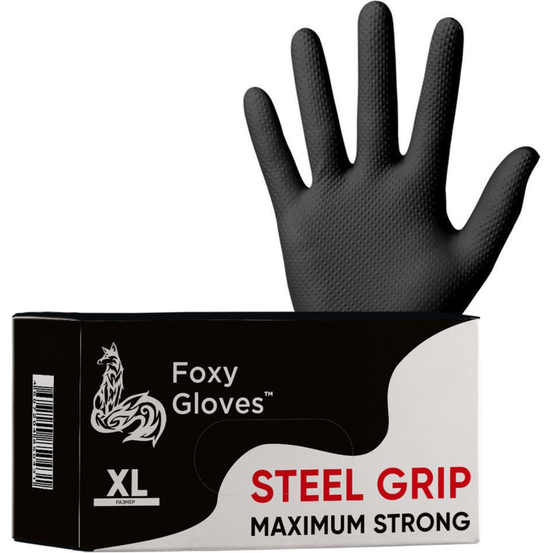 Перчатки одноразовые нитрил Steel Grip цв.черный (50 пар/уп)р.XL,ПС - фото 1