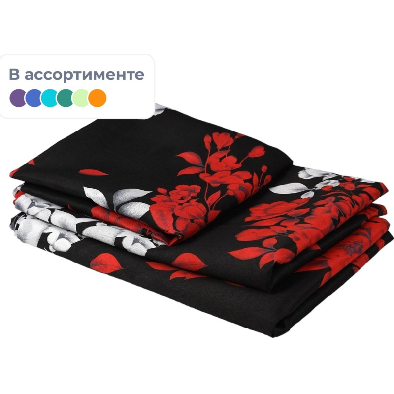 Постельное белье 1,5сп полиэстер набив. 55гр/м2 (нав.50х70- 1 шт.), ассорти - фото 1