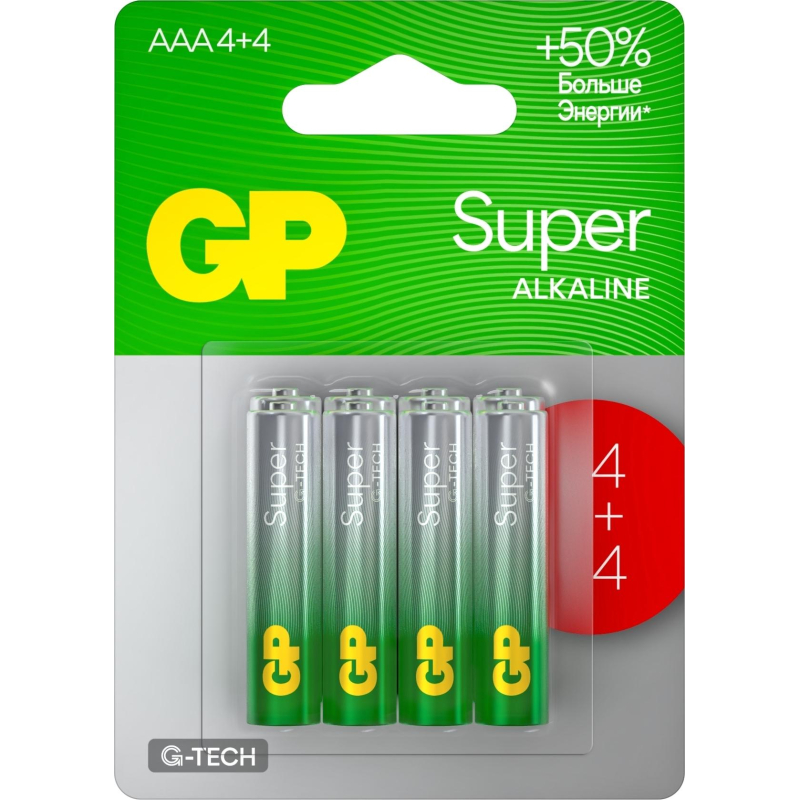 Батарейка GP Super LR03/AAA 1,5V/24A алк.24AA214/4-2CRSBC8 (4+4) 8 шт/уп - фото 1