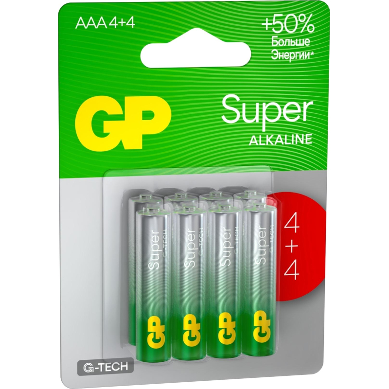 Батарейка GP Super LR03/AAA 1,5V/24A алк.24AA214/4-2CRSBC8 (4+4) 8 шт/уп - фото 2