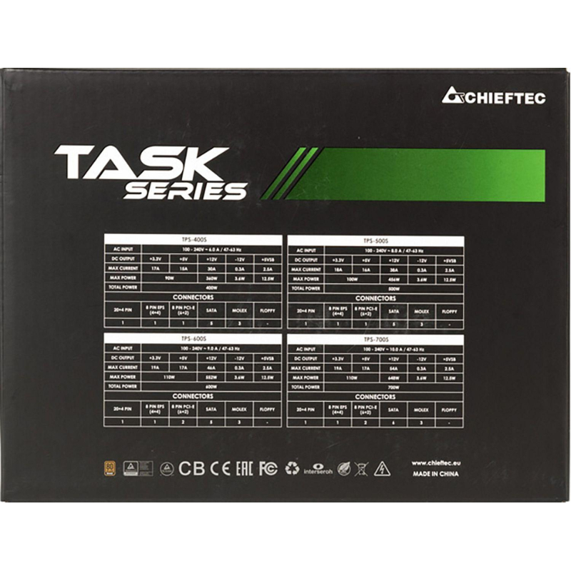 Блок питания Chieftec Task TPS-600S, 600W, 80 PLUS BRONZE, APFC, 12cm fan - фото 6