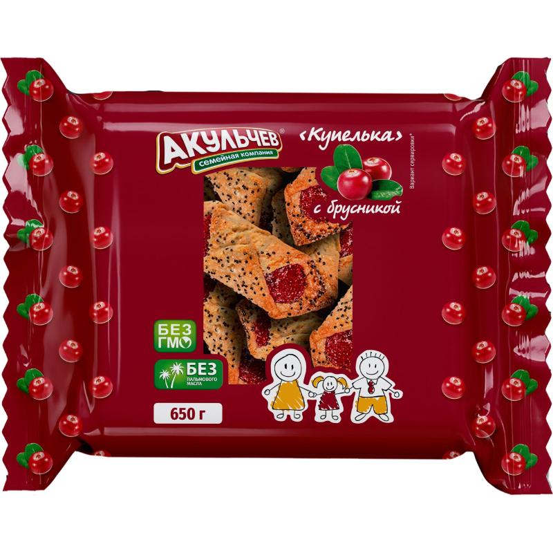 Печенье Акульчев Купелька с брусникой 650 г - фото 1