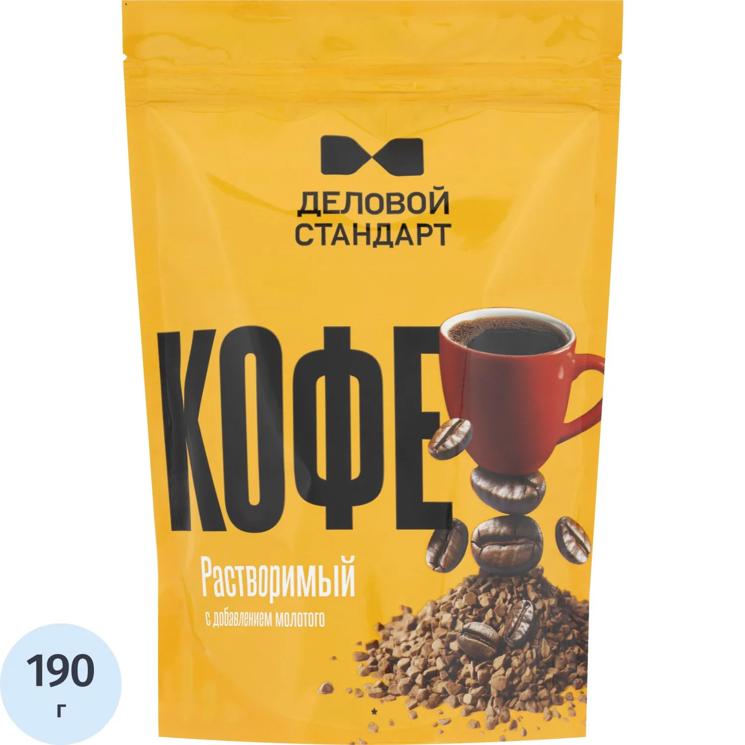 Кофе Деловой стандарт  растворимый молотый дой-пак, 190г - фото 1