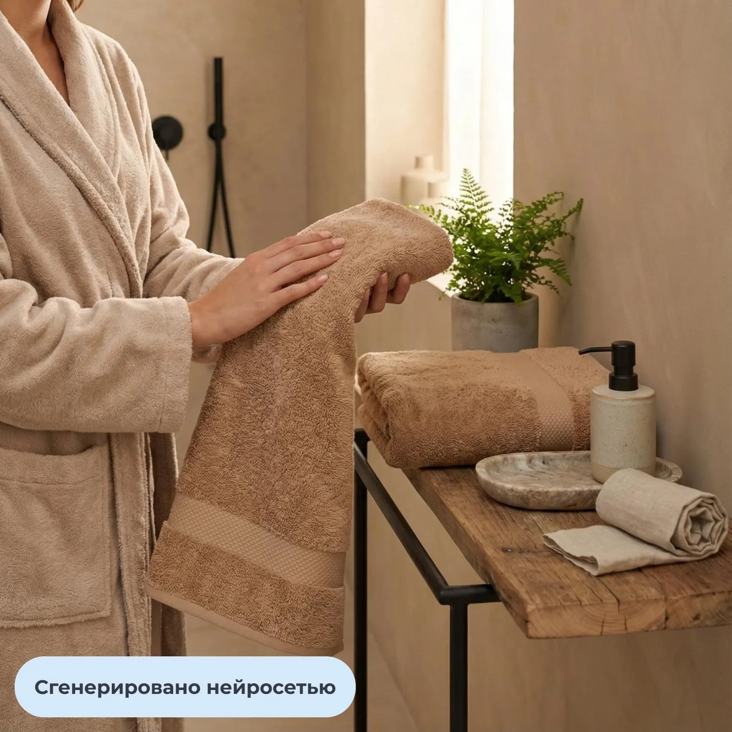 Набор полотенец махровых Luscan/бордюр 450г/м2, 50x90/70x140, бежевый - фото 9